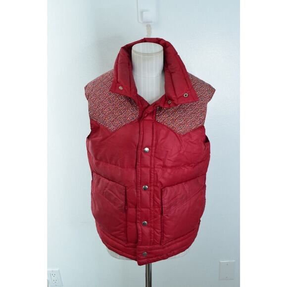 Vtg Holubar Red Pink Down Puffer Vest Size Small Floral Western Yoke Gorpcore - Picture 1 of 5
